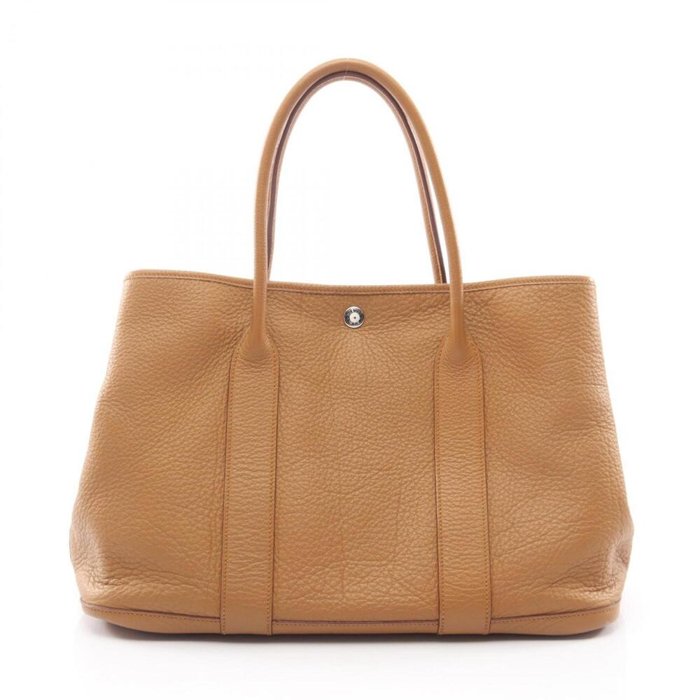 Hermes Garden Party PM Tote Bag Handbag Leather Fjord Brown Women's